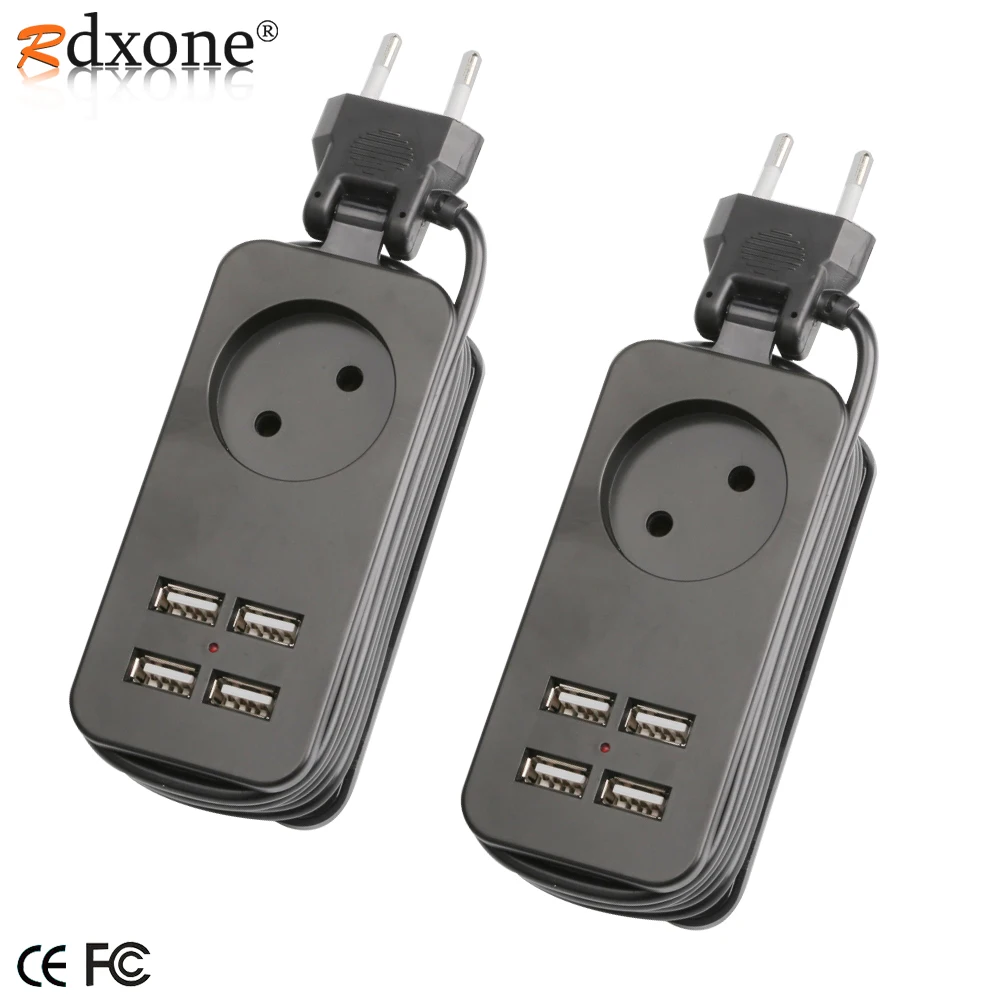 

Travel Extension Socket Outlet Power Strip Portable EU Plug Surge Protector with 4 USB