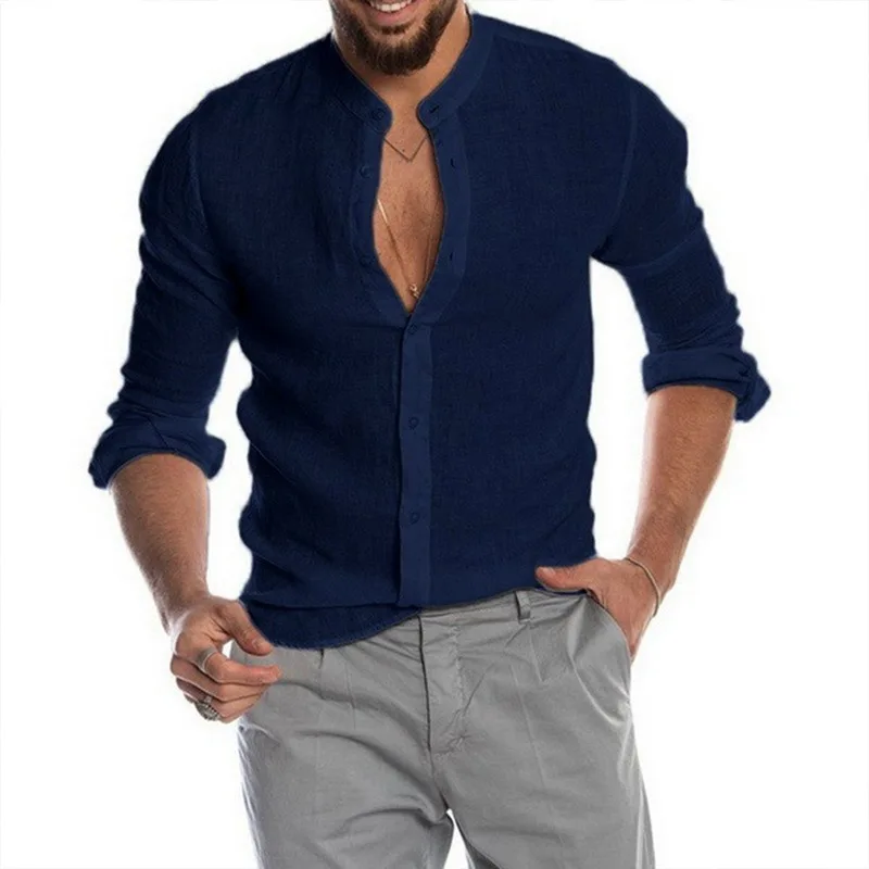 

New Men's Casual Blouse Cotton Linen Shirt Loose Tops Short Sleeve Tee Shirt Spring Autumn Summer Casual Handsome Shirt