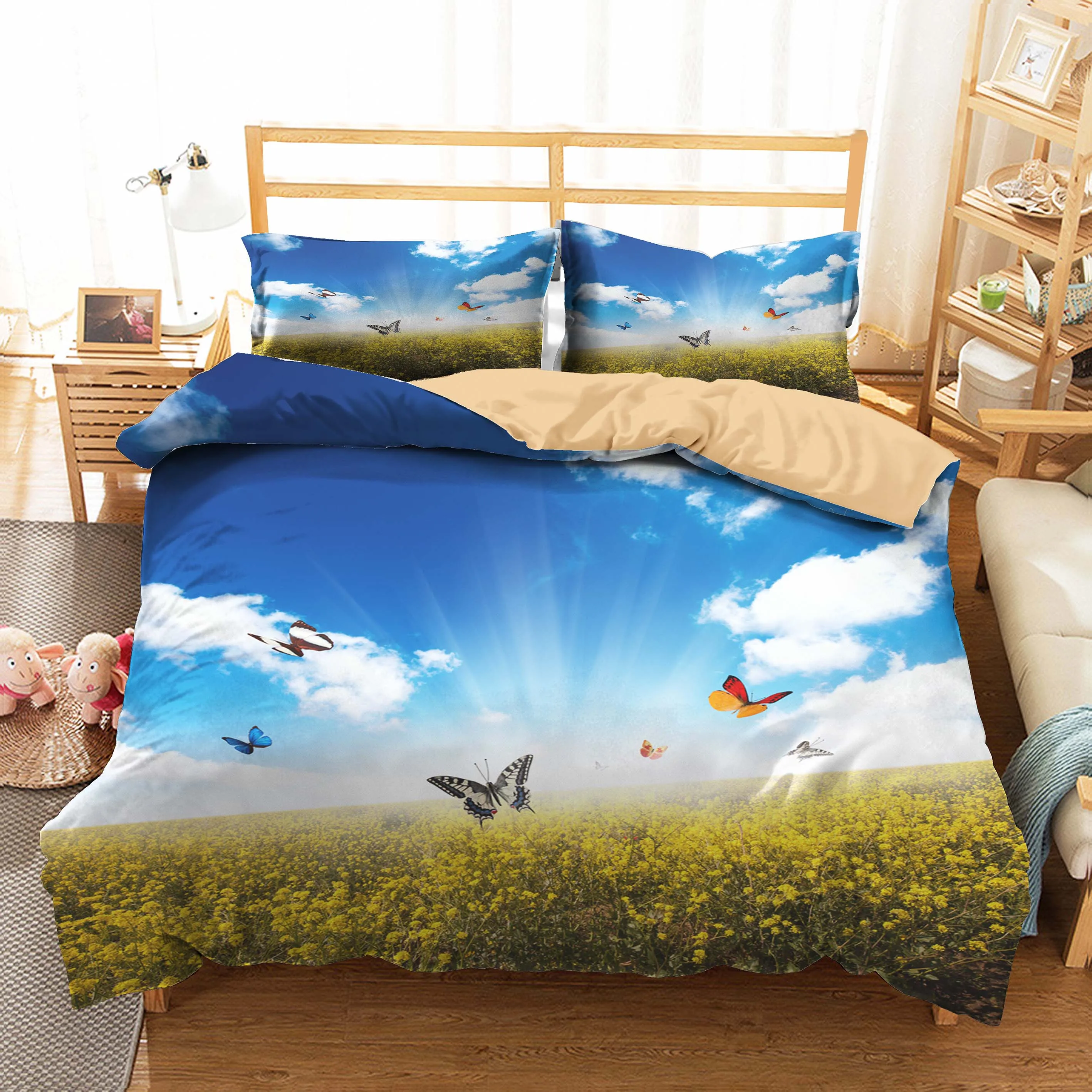 

Комплект постельного белья из мягкого материала с принтом бабочек