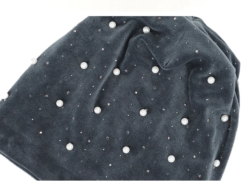Горячая Распродажа 2019 модные однотонные женские шапочки Skullies Beanies с жемчугом