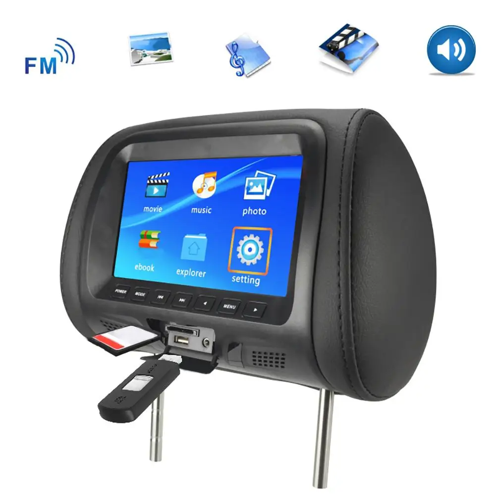 

Universal 7 inch TFT LED screen Car MP5 player Headrest monitor Support DVD/AV/USB/SD input/FM/Speaker/Car camera