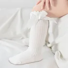 Носки до колен для девочек, хлопковые носки с бантом для новорожденных, детские носки принцессы, детские носки из чесаного хлопка для девочек