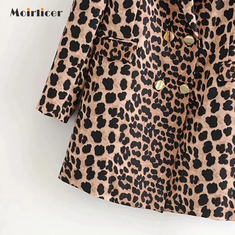 Женский блейзер с леопардовым принтом Повседневная Верхняя одежда карманами и
