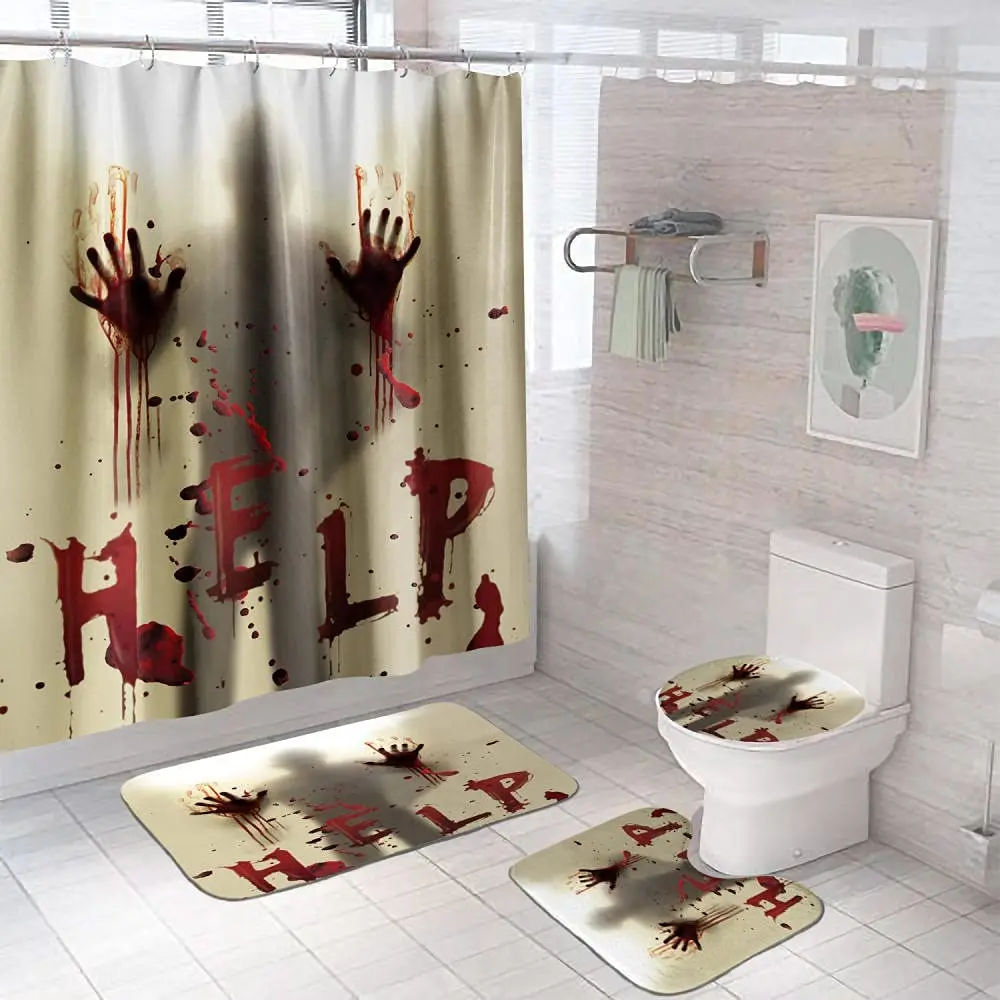 

Аксессуары для Хэллоуина с противоскользящей крышкой для унитаза, коврик для ванной, шторы для ручного душа с набором ковриков