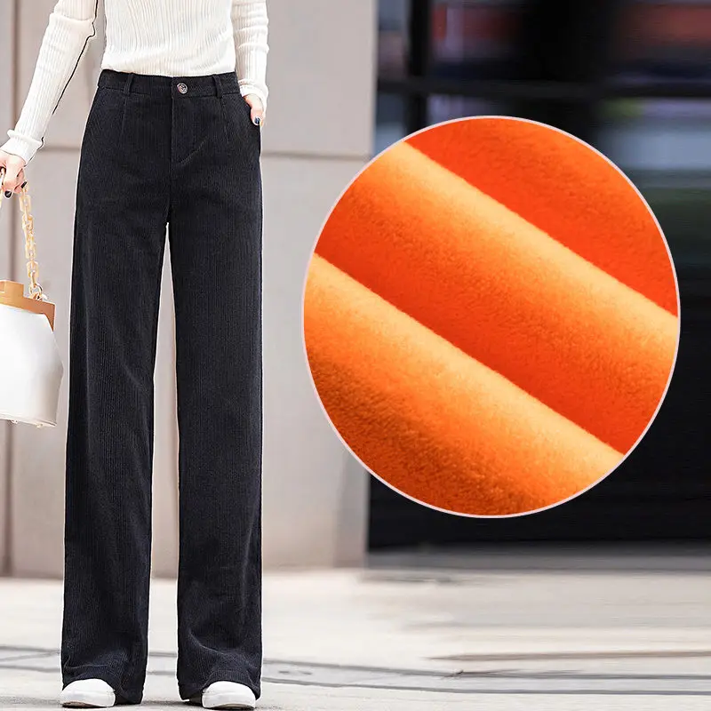 

Plus Velvet Autumn Winter Pants Corduroy Wide Leg Pants Women Pantalon Femme Casual High Waist Pants Long Trousers Women C6020