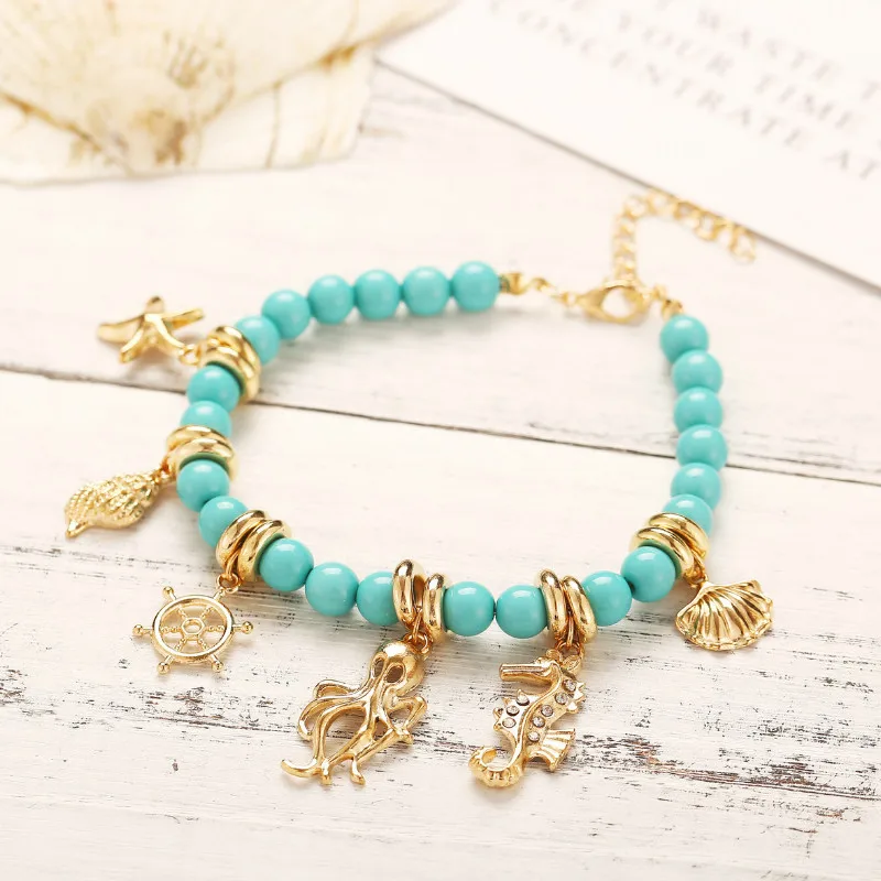 

Fashion Women Conch Rudder Octopus Pendant Ankle Bracelets Summer Beach Foot Jewelry Anklets