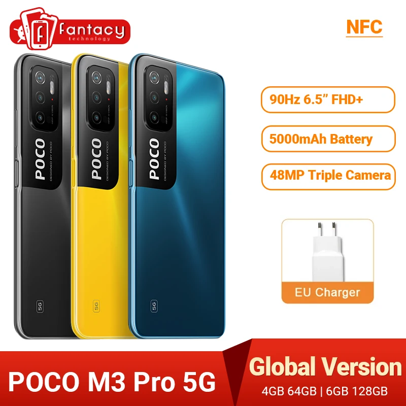 Versión Global POCO M3 Pro 5G NFC de la dimensión 700 Octa Core 90Hz 6,5 ”FHD + DotDisplay 5000mAh 48MP Triple Cámara