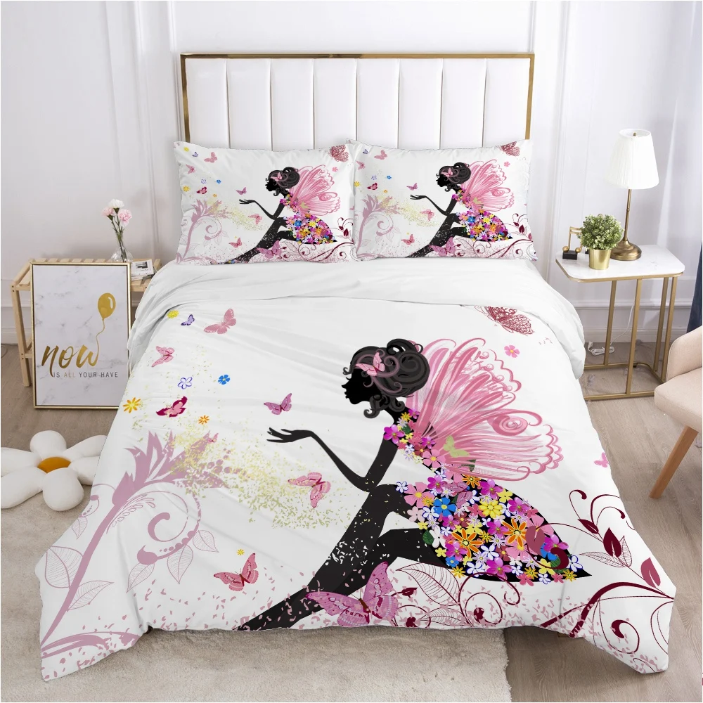 

Nordic flower fairy bedding set Europe King Single Duvet cover set pillow case Bed linens Quilt cover 240x260 200x200 sit down
