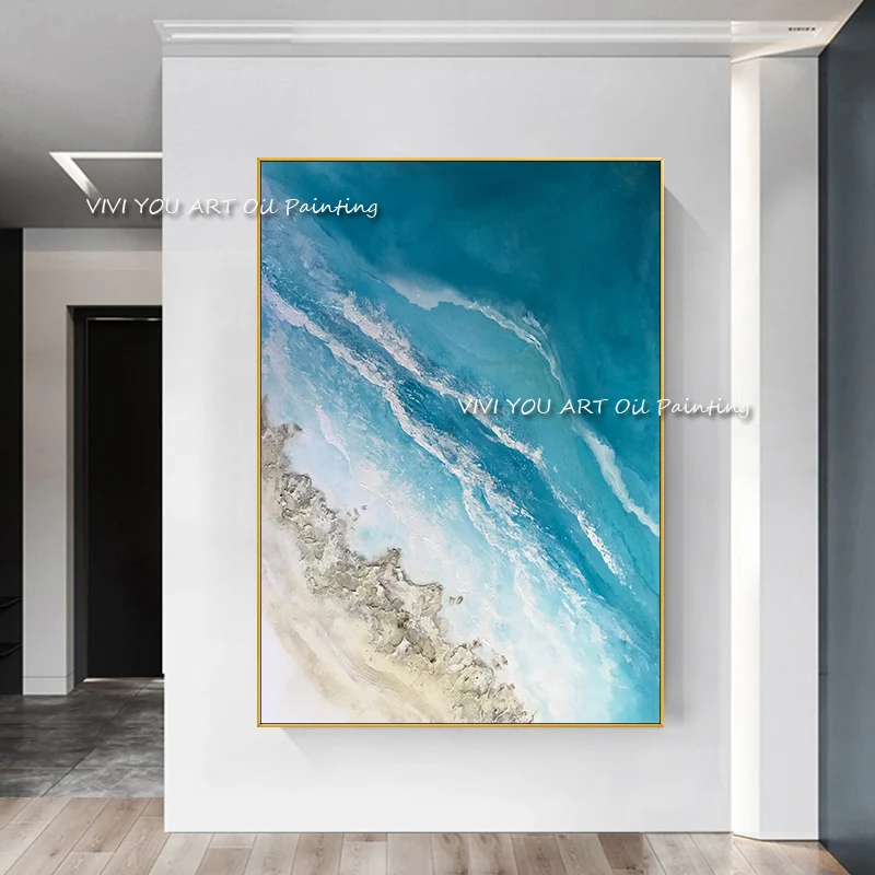 

100% Handmade Sea Waves Canvas Painting Modern Ocean Seascape Artwork Pictures Thick Oil Wall Art Decoration For home room walls