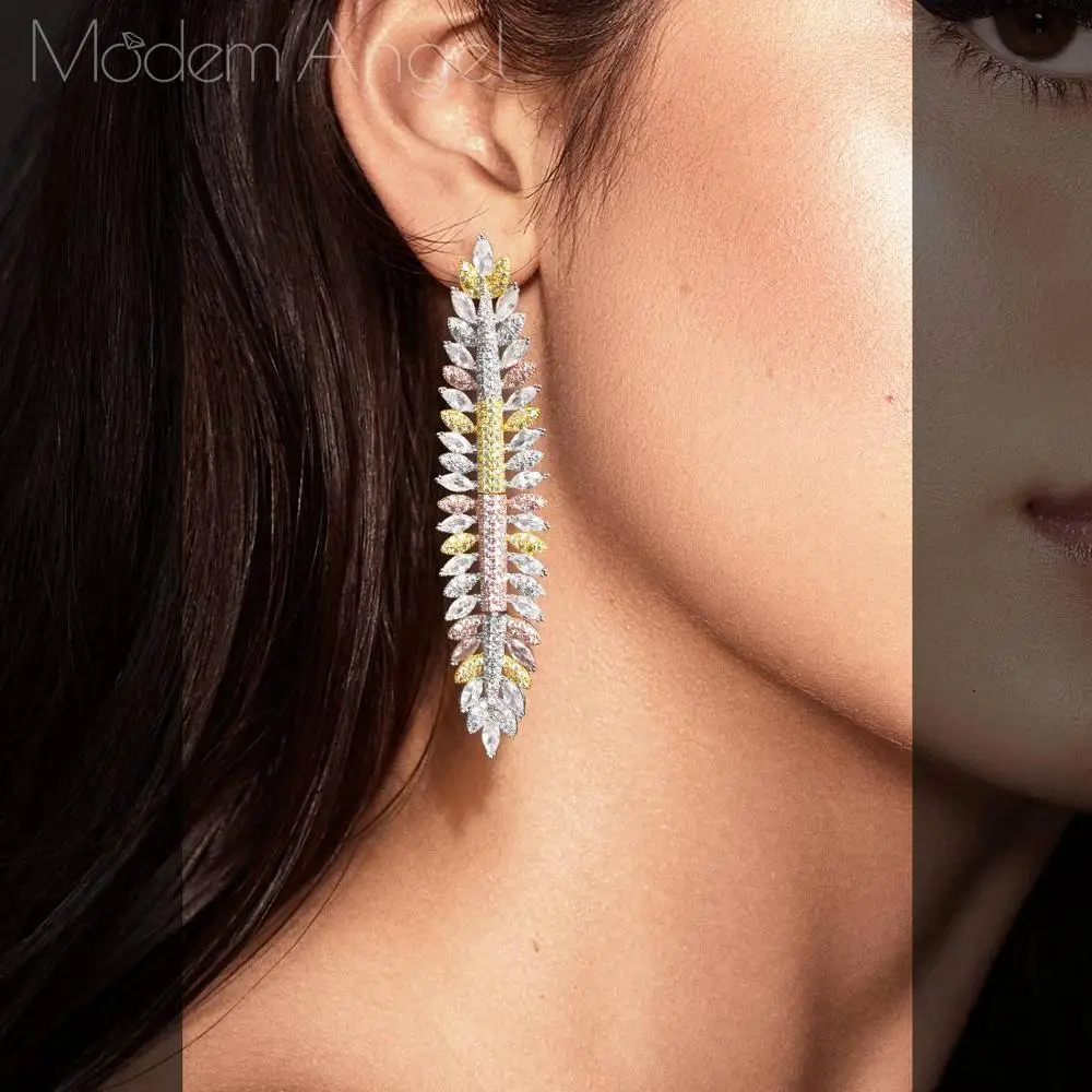 

Великолепные серьги ModemAngel в форме маркиза с фианитами, висячие серьги для женщин, модные свадебные серьги с листьями, ювелирные изделия для ...