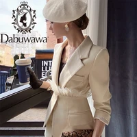 dabuwawa elegant solid wool jacket coat women double breasted button belt office ladies long sleeve outerwear blazer dt1djk005