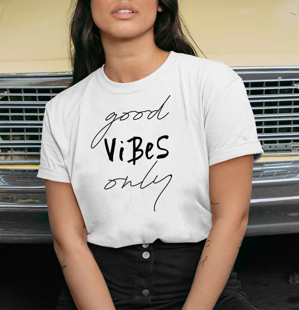 Только Good Vibes футболки Для женщин Лето Тонкий Kawaii футболка полиэстер высокое