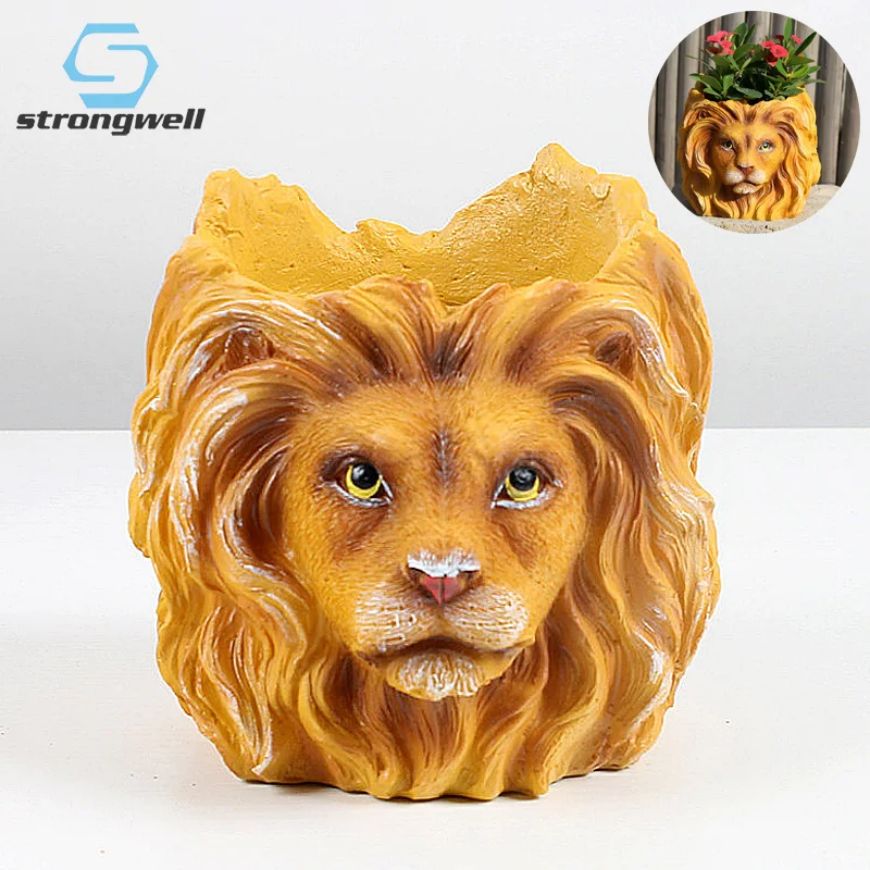 Strongwell льва цветочный горшок контейнер смолы фигурка плантатор Настольный