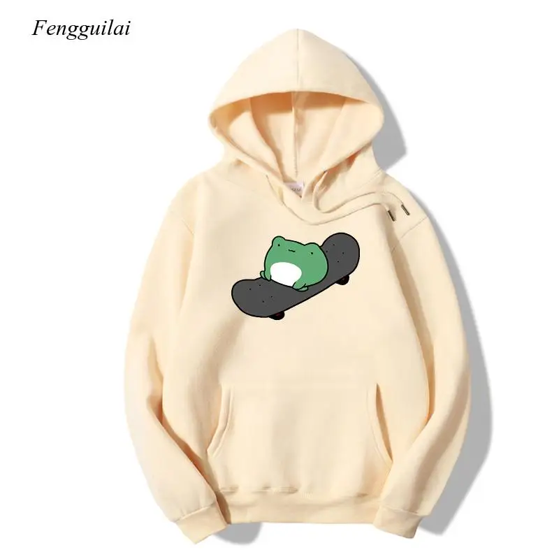 

Winter Skateboard Frog Oversized Sweatshirt Men and Women's Hoodies Harajuku Warm Pullover Drawstring Pink Womens Korean Style