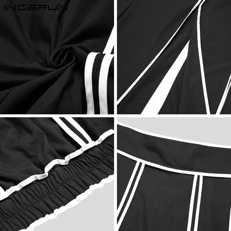 

INCERUN Men's Wide Leg Pants Striped Joggers Punk Elastic Waist Streetwear Pantalon Baggy Fashion Split Hem Casual Trousers Men