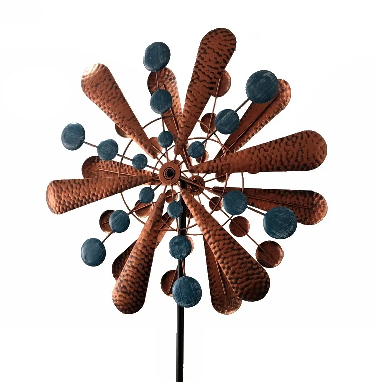 

American country antique garden courtyard double side decor outdoor rotary pendulum plug-in iron windmill outdoor decoration