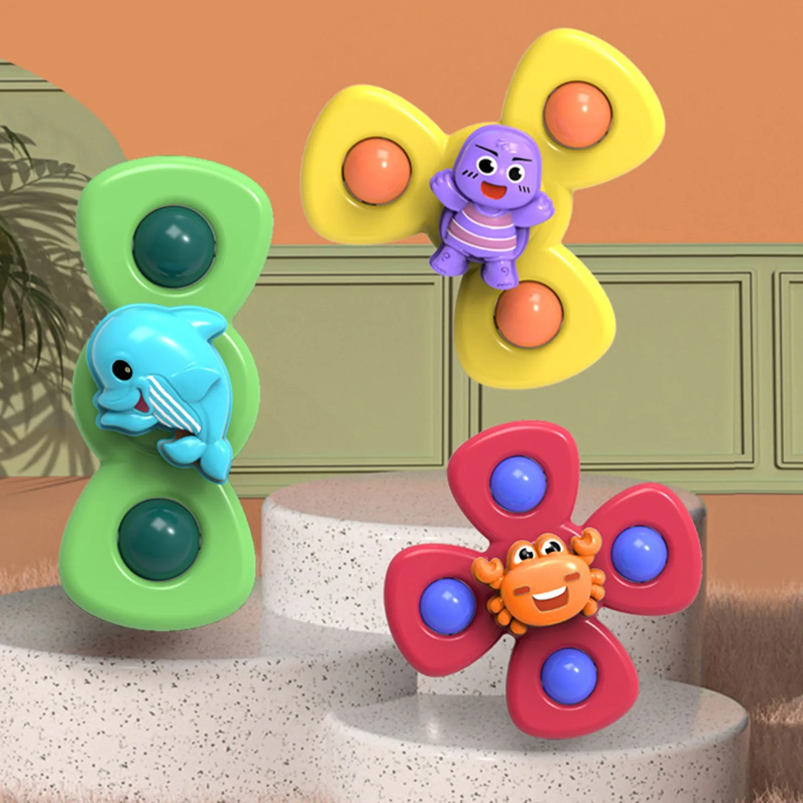 

3 шт., детский игрушечный Спиннинг-топ на присоске