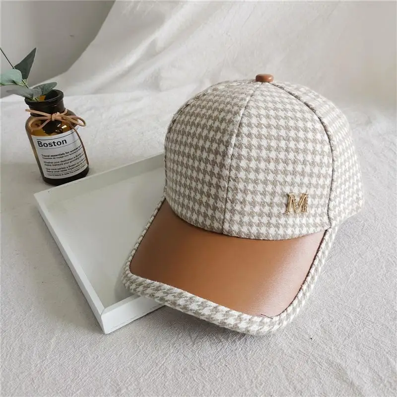 British Houndstooth Face Caps For Women Men Streetwear Checked Snapback Hip Hop Baseball Cap Bone Trucker Hat Chapeau Homme