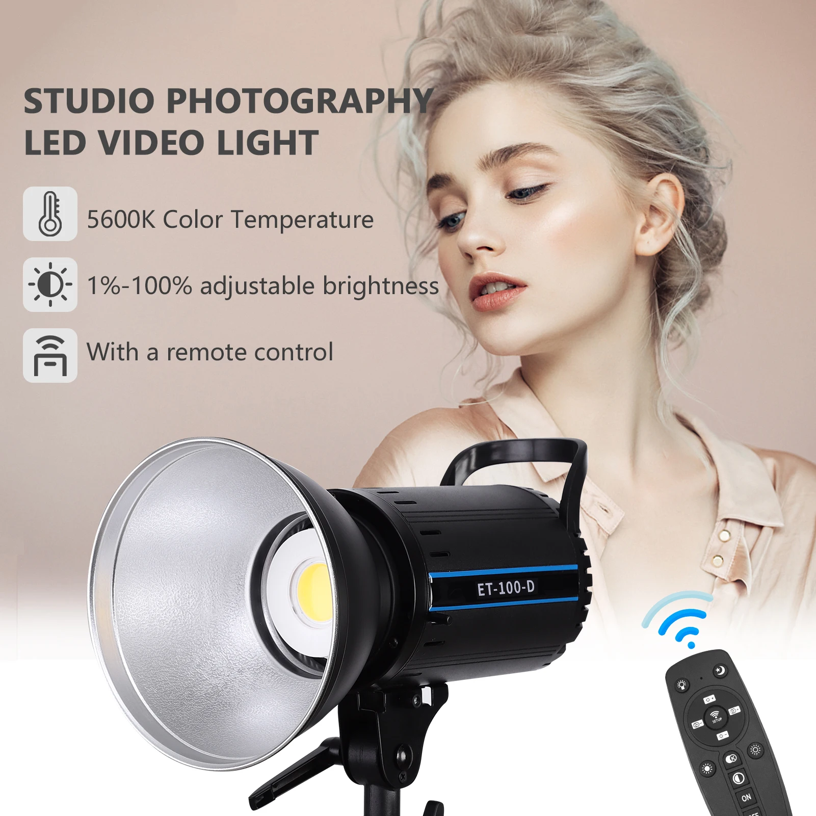 

Andoer ET-100-D 100W Studio LED Continuous Video Light 5600K CRI 95+ Standard Reflector Remote Control for Recording Live Stream