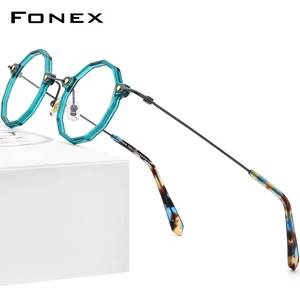 FONEX Acetate Titanium Glasses Frame Women 2021 New Vintage Retro Polygon Prescription Eyeglasses Me