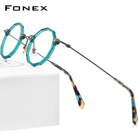 FONEX Оправа для очков из ацетата и титана для женщин, новинка 2021, винтажные многоугольные очки в стиле ретро, мужские очки, очки, F85685