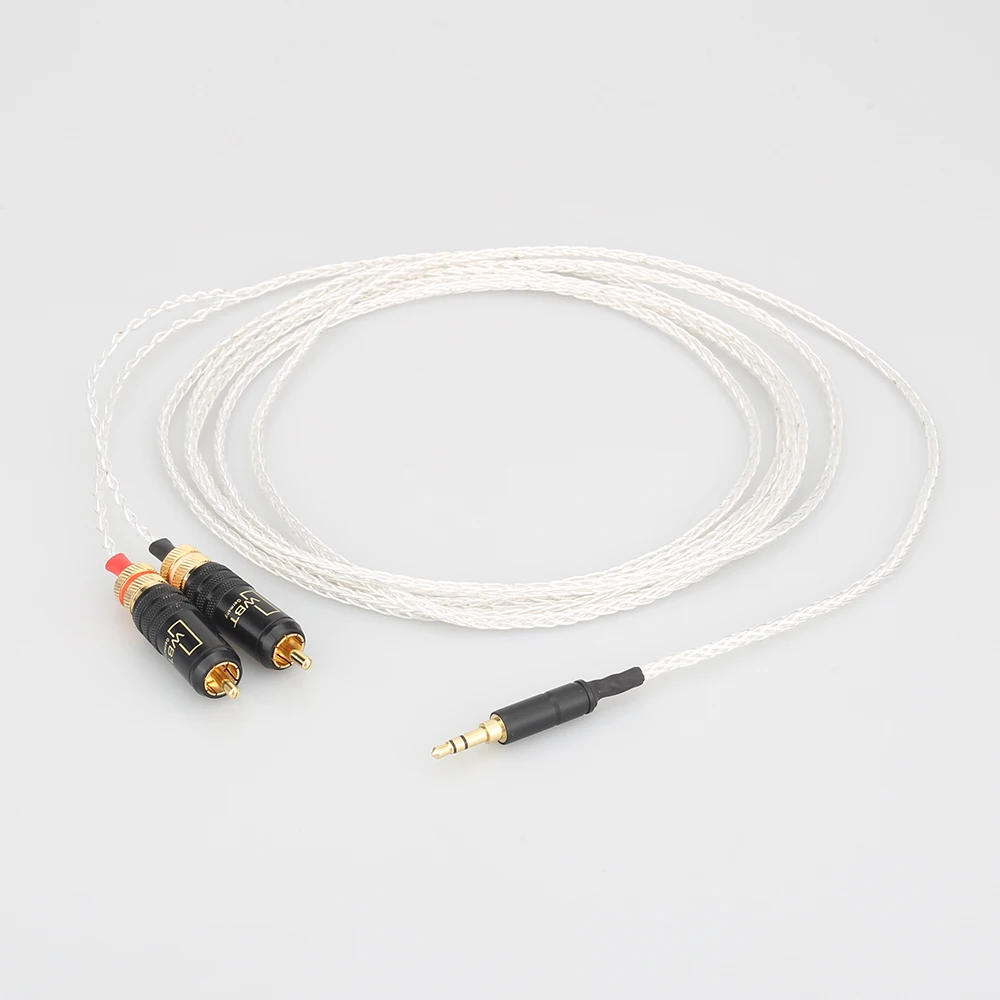 Аудиокабель с покрытием из чистого серебра 3 5 мм стерео до 2 RCA кабель Hi end к