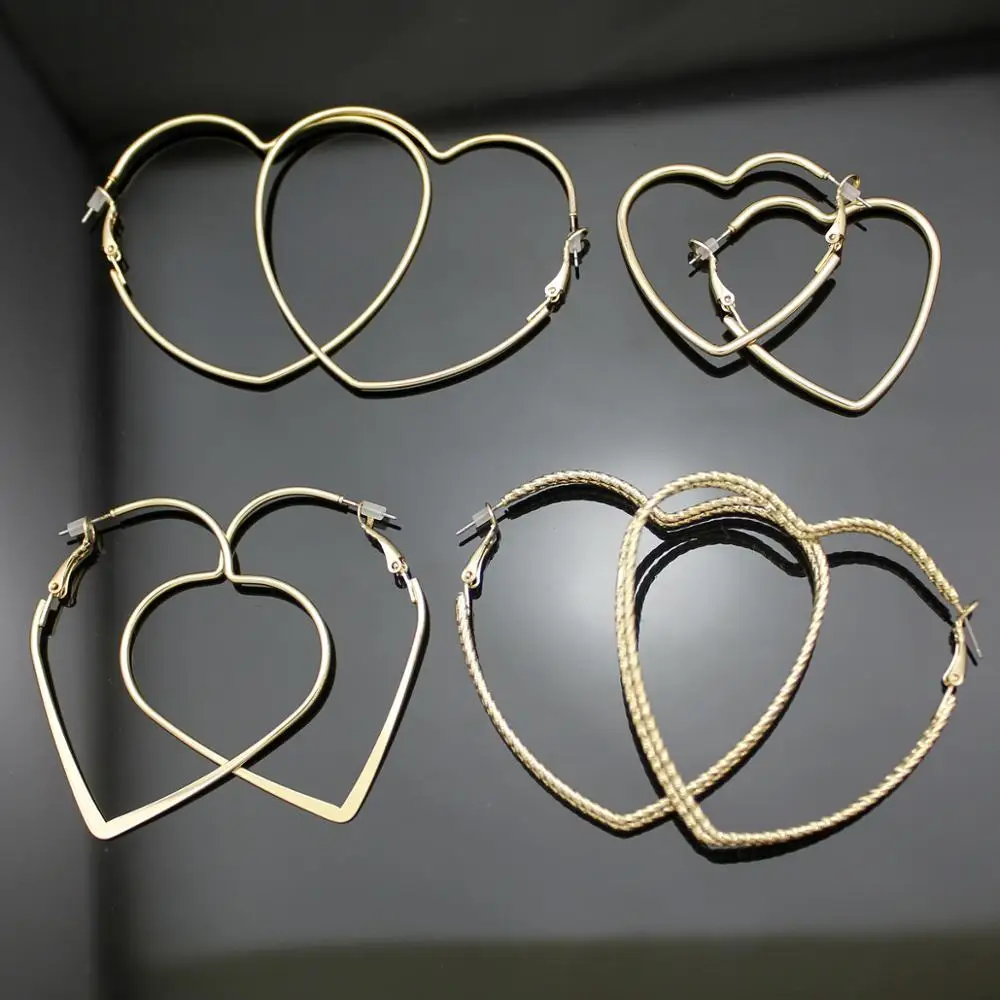 4 пары золотых сердец - большие серьги креолы для фестиваля, хиппи, бохо, цыганский костюм, косплей - бринкос, ообеллены - ювелирные изделия.