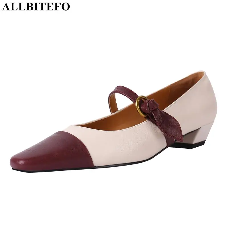 

ALLBITEFO mixed colors design genuine leather women heels shoes sheepskin insole spring fashion women high heels high heel shoes