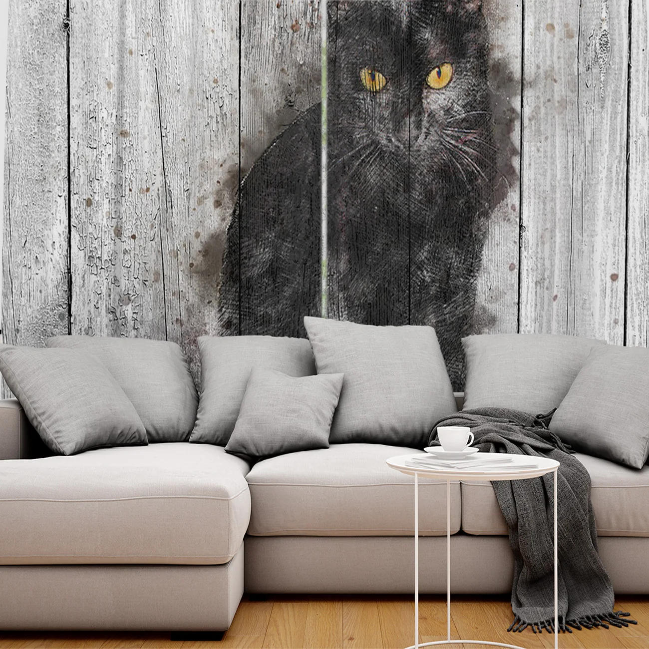 Милая кошка с акварельным стилем на деревянном текстурном фоне оконная