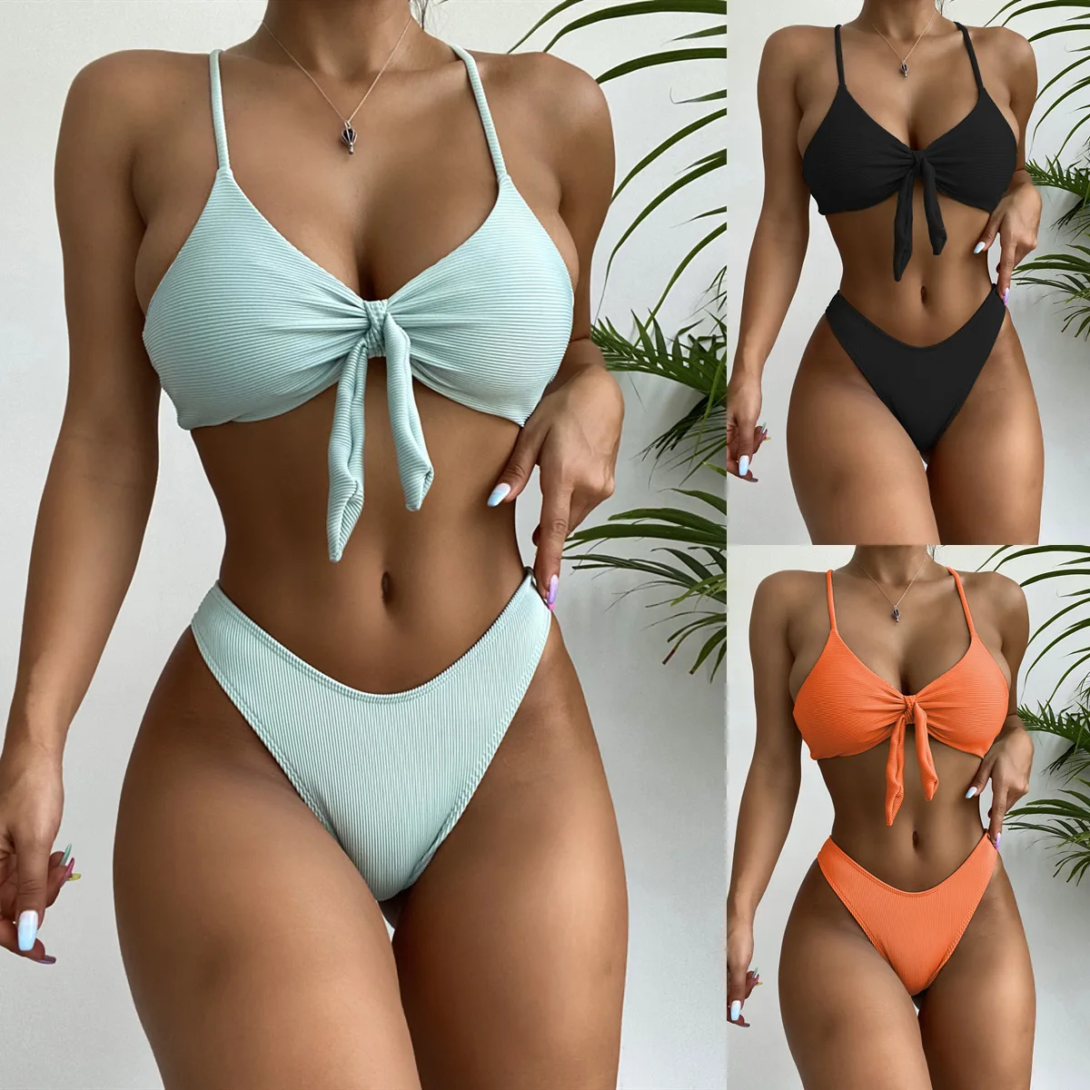 

Swimsuit New Bikini Foreign Trade Women's Swimsuit Swimming Suit Tied Swimsuit Bow Bikini 2 Piece Set Women High Waist Bikini