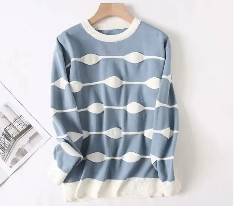 

HCBLESS 2019 autumn and winter Korean women's college wind sweet striped jacquard sweater temperament sweater