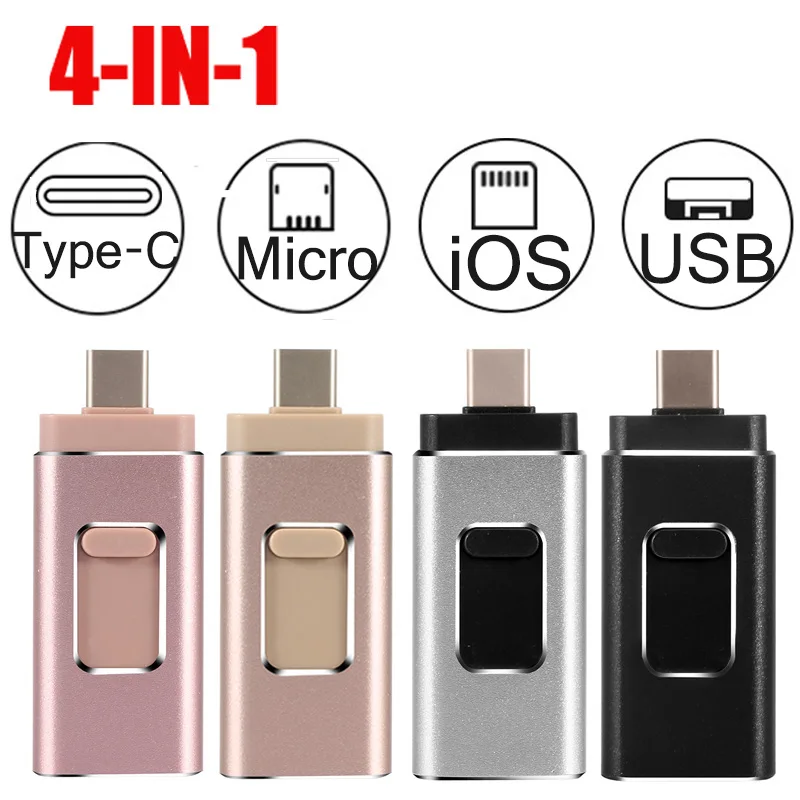 4 в 1 USB флеш накопитель USB3.0 карта памяти Type C ручка для Samsung S8 S9 Note 8 Mate 10 P20 Mi6 Mi8 iphone 6 7
