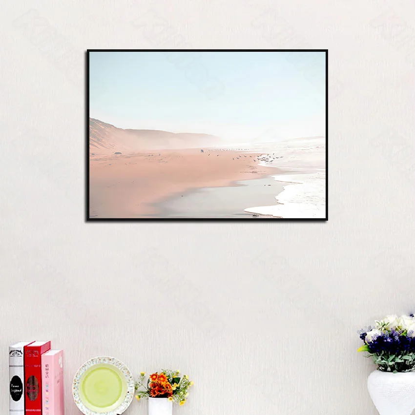 

Ностальгия стиль пейзаж розовый песчаный пляж фотообои декоративная картина гостиная фоновая Наклейка на стену