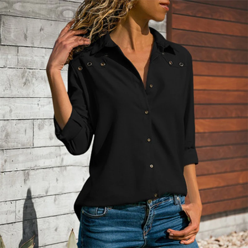 

New autumn solid color breasted shirt women.