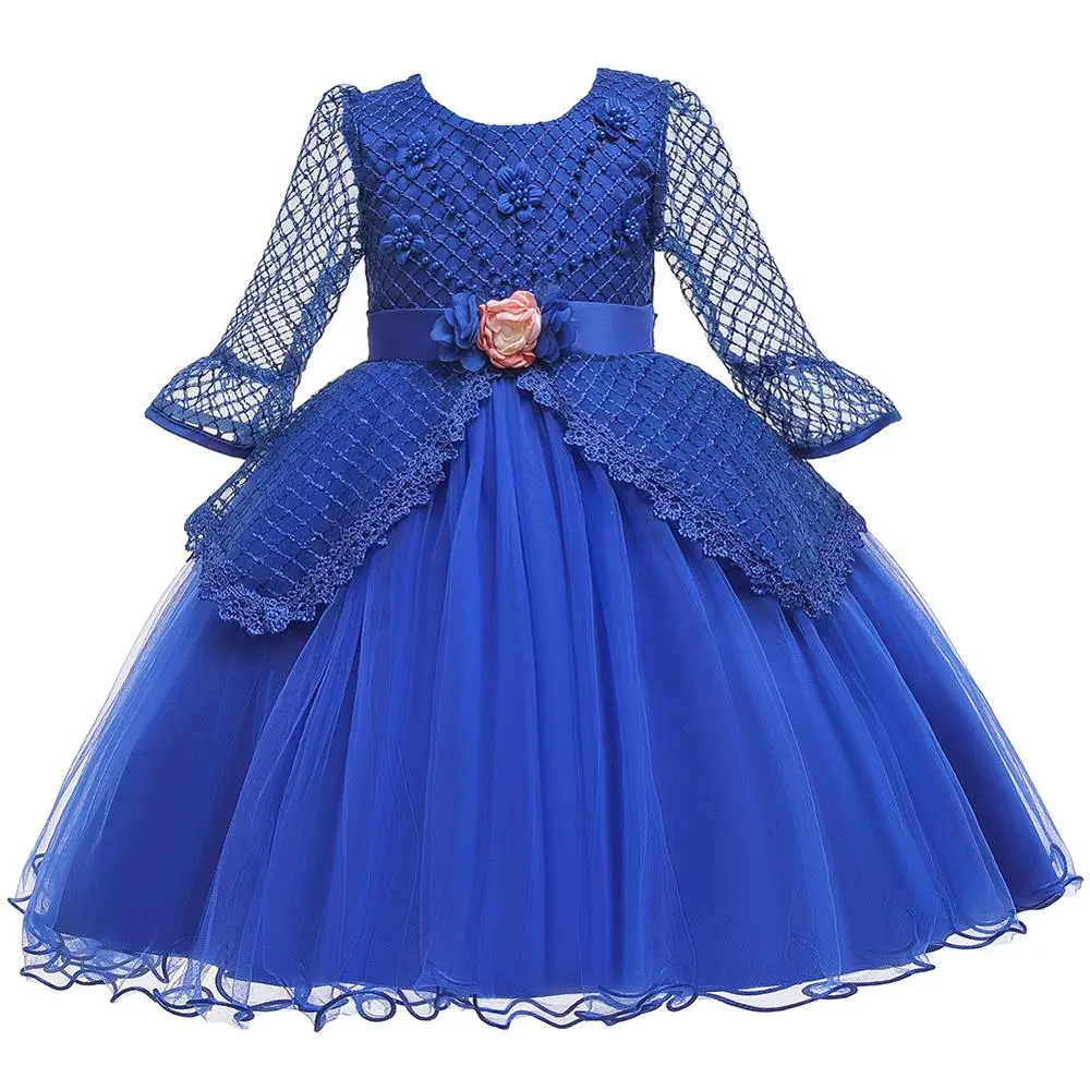 Navy blue Зимнее платье для девочки;новогодний костюм для девочки;нарядное платье для девочки праздничное платье принцессы с длинными рукавами и вышивкой для девочек ;карнавальные костюмы для девочек;детские платья;2,10 лет - Цвет: Navy blue