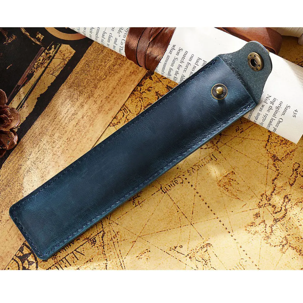 

Genuine Leather Pen Pouch Holder Single Pencil Bag Pen Case with Snap Button for Rollerball Fountain Ballpoint Pen (Crazy Horse