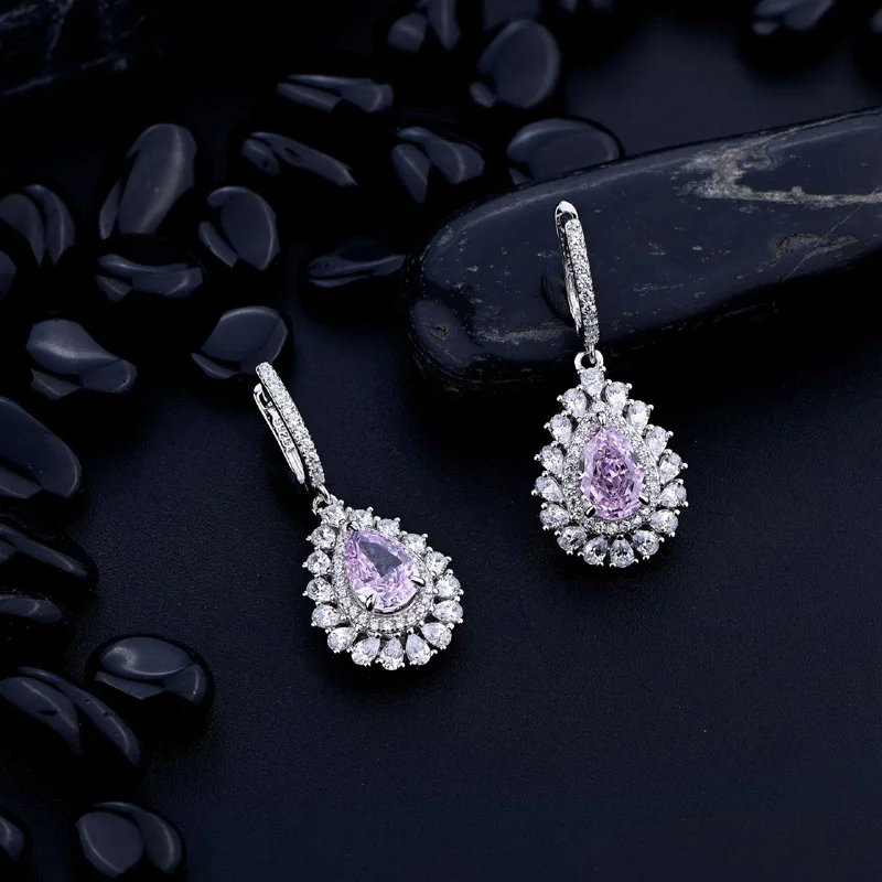 Fashion 100% 925 Sterling Silver Created 6*9MM Pear High Carbon Diamond Gemstone Romantic Dangle Earrings For Women Fine Jewelry