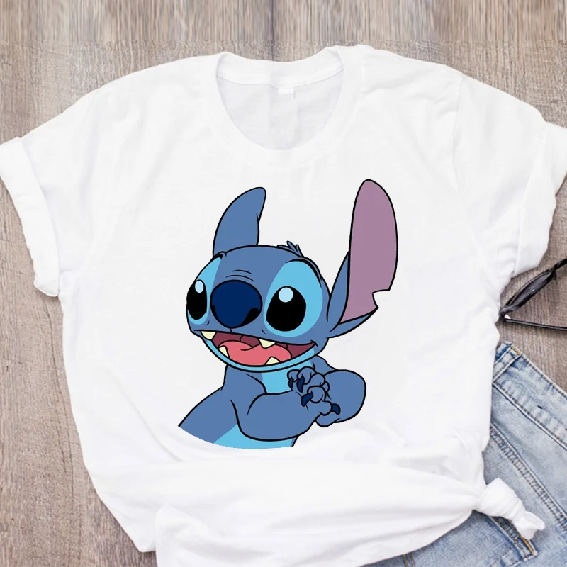Women Cartoon Stitch Print Short Sleeve 90s Coffee Dog Cute Womens Summer Lady Clothing T-Shirt Shirt Tops Tees Female T | Женская