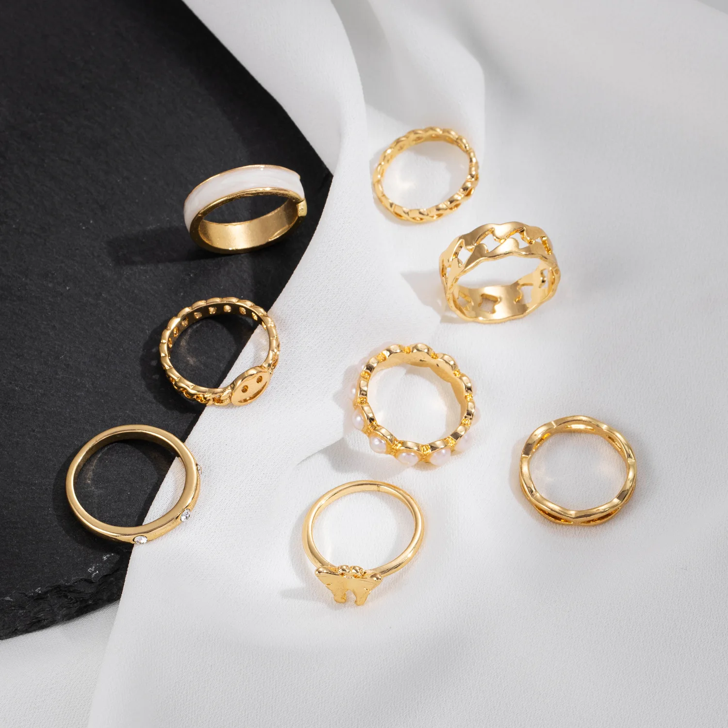 Набор колец с жемчугом для женщин комплект в стиле ретро бабочкой и смайликом