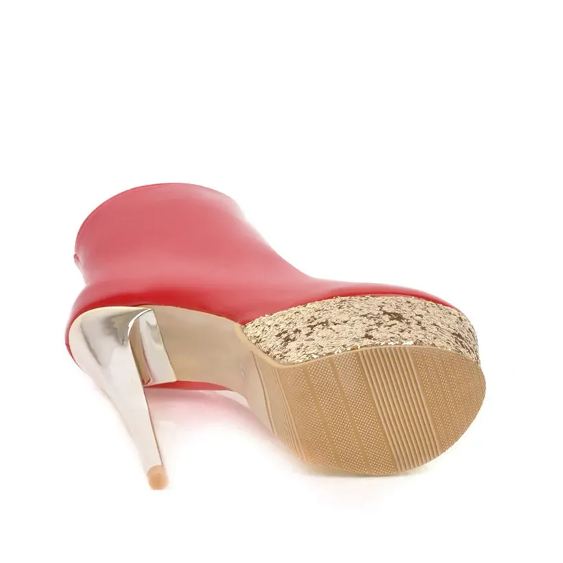 Женские ботильоны на платформе 15 см красные ботинки из лакированной кожи высоком