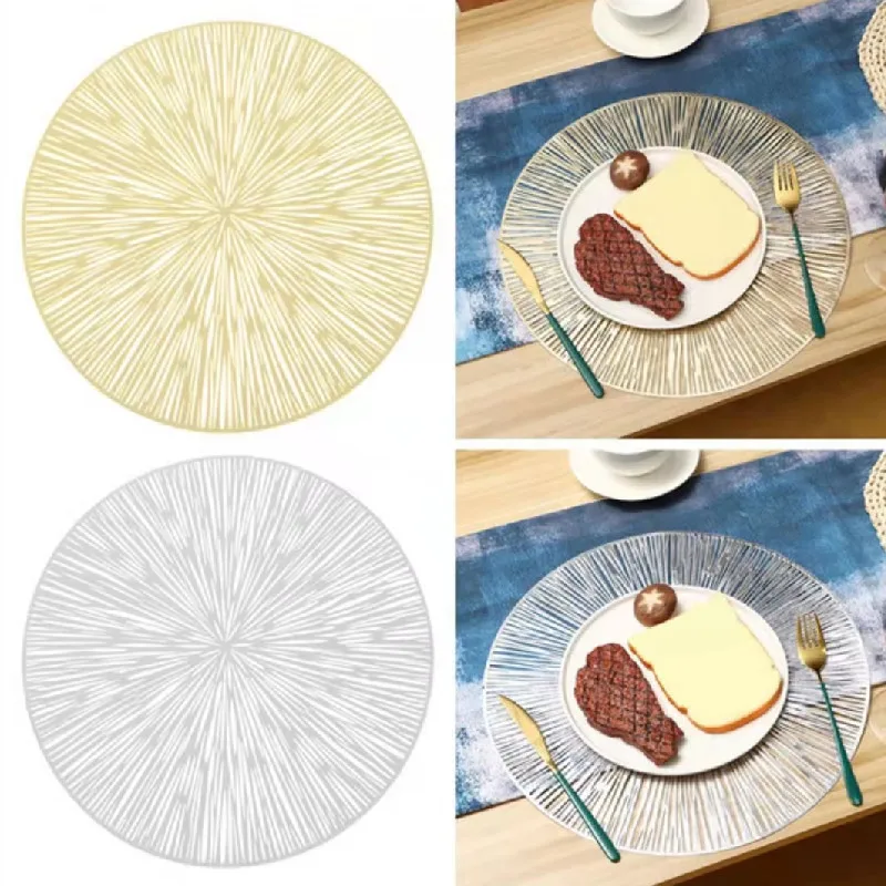 

Artificial Decoration Nonslip Bronzing Firework PVC Coffee Coaster Round Placemat Hollow Kitchen Table Xmas New Year Party 2022