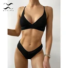2021 сексуальный купальник-бандо в рубчик, комплект бикини с пуш-ап, черный купальник, женский купальный костюм с высоким вырезом, купальный костюм, спортивная пляжная одежда