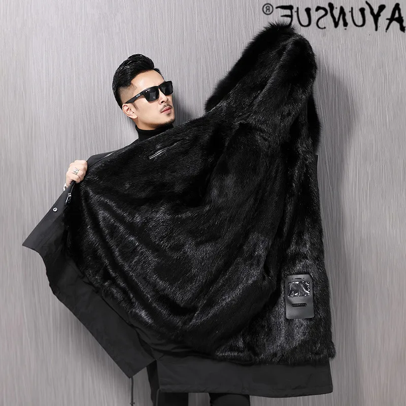 

Оригинальное мужское пальто, зимнее пальто, норковая подкладка, Воротник из лисы, пальто