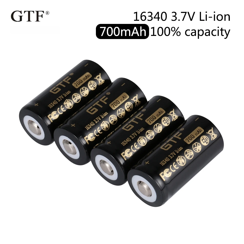 GTF 3 7 V 16340 700mAh 100% литий ионная аккумуляторная батарея для LED игрушка фонарик
