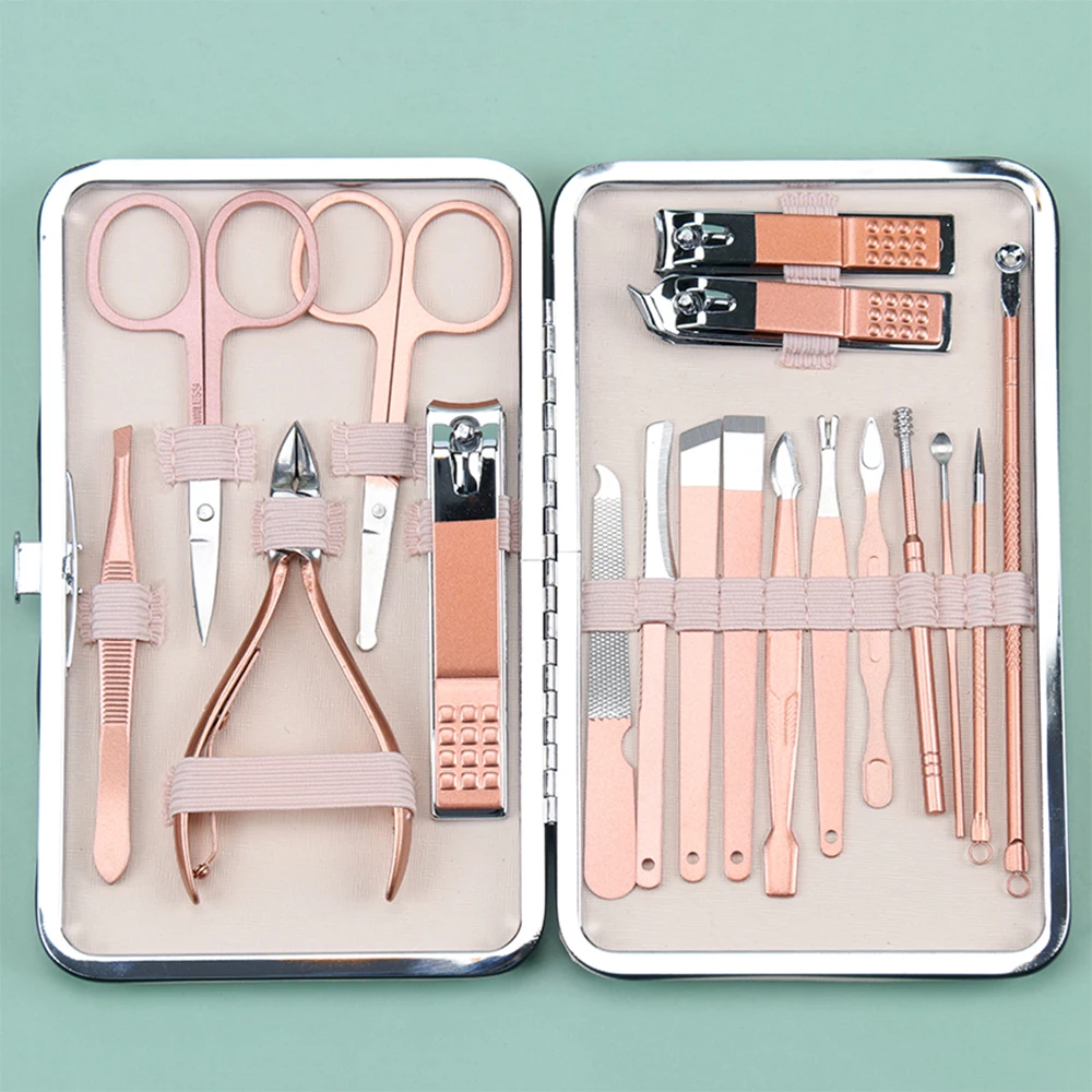 

18pcs Nail Clipper Pedicure Manicure Set Stainless Steel Skin Cuticle Remover Scissor Pusher Tweezer Nail File Nail Cutter Tool
