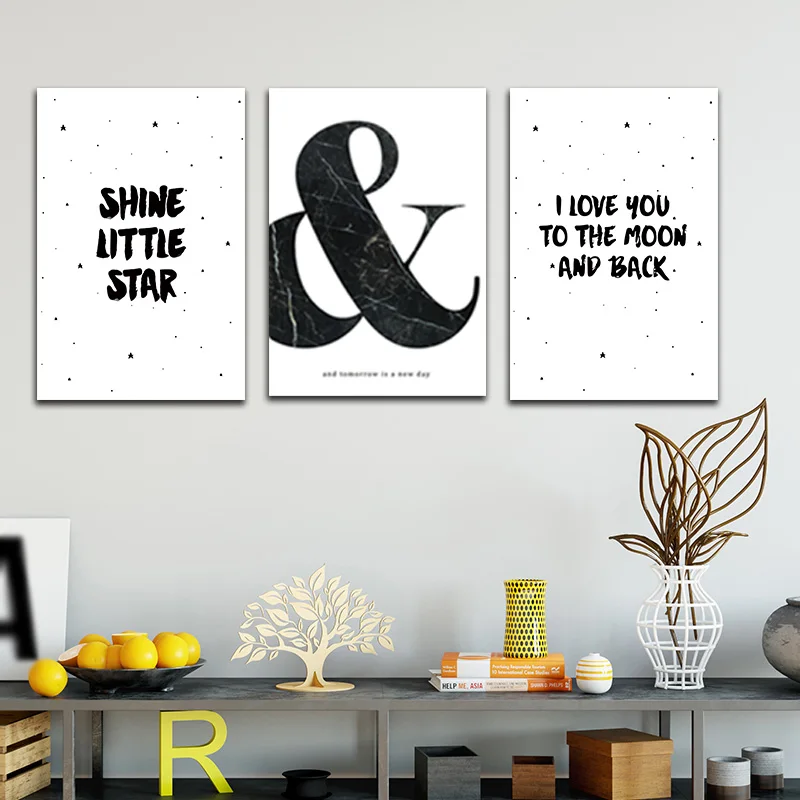 Скандинавские скандинавские черно-белые буквы холст художественный принт