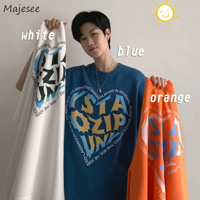 

Летние мужские футболки, шикарные, большие размеры, M-5XL, пары, повседневные, с буквенным принтом, с круглым вырезом, модные, в стиле Ins, корейск...
