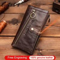 contacts men wallet with coin pocket genuine leather long purse hasp clutch bag male wallets zip portfel card holder carteira