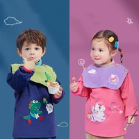 2021 winter cartoon unicorn kids aprons waterproof infant eating bib children drawing long sleeve apron kids burp cloth