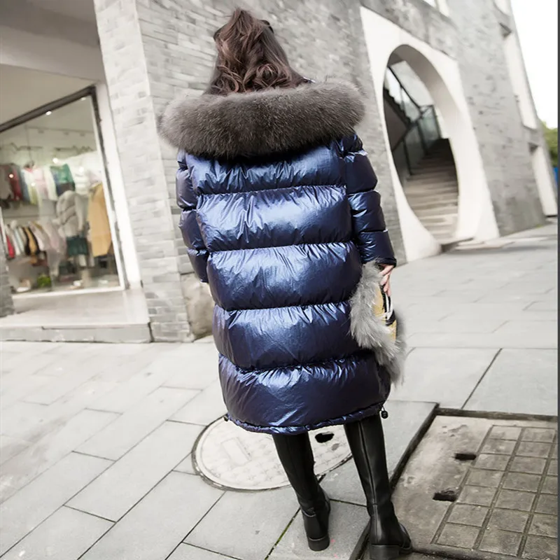 Женский пуховик с капюшоном Длинная утепленная парка большим воротником из